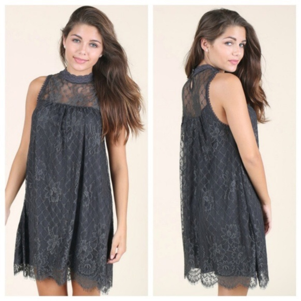 Altar’d State high neck black/charcoal lace dress